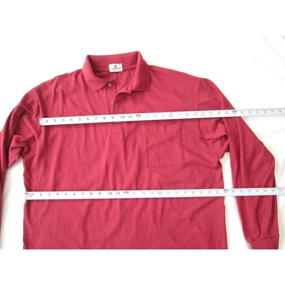 Vtg Men Jockey Cotton Red Long Sleeve Pullover Shirt Sz L (MT271) Made in USA